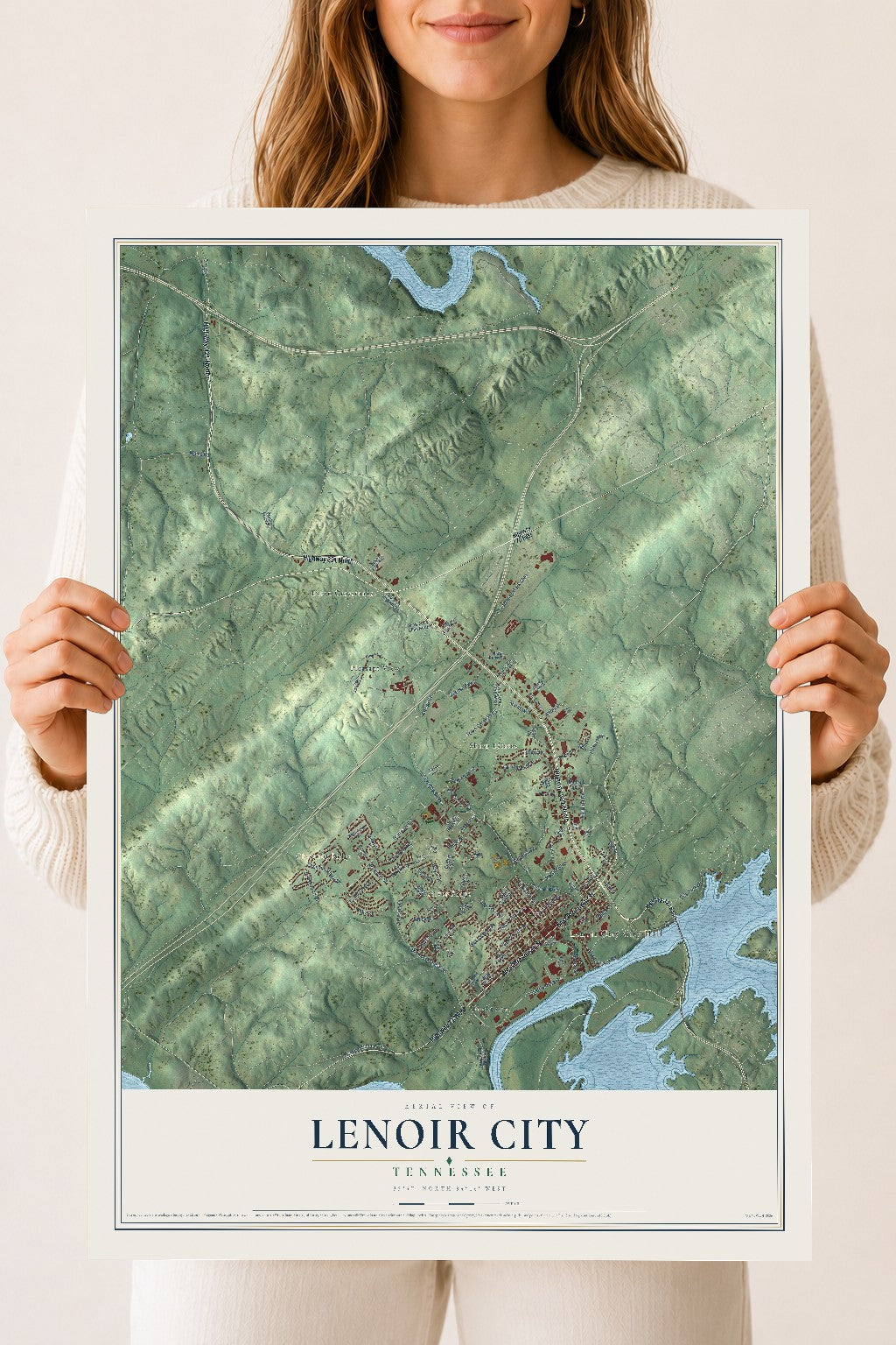 Map of Lenoir City, Tennessee, 18 x 24 inch unframed archival matte print