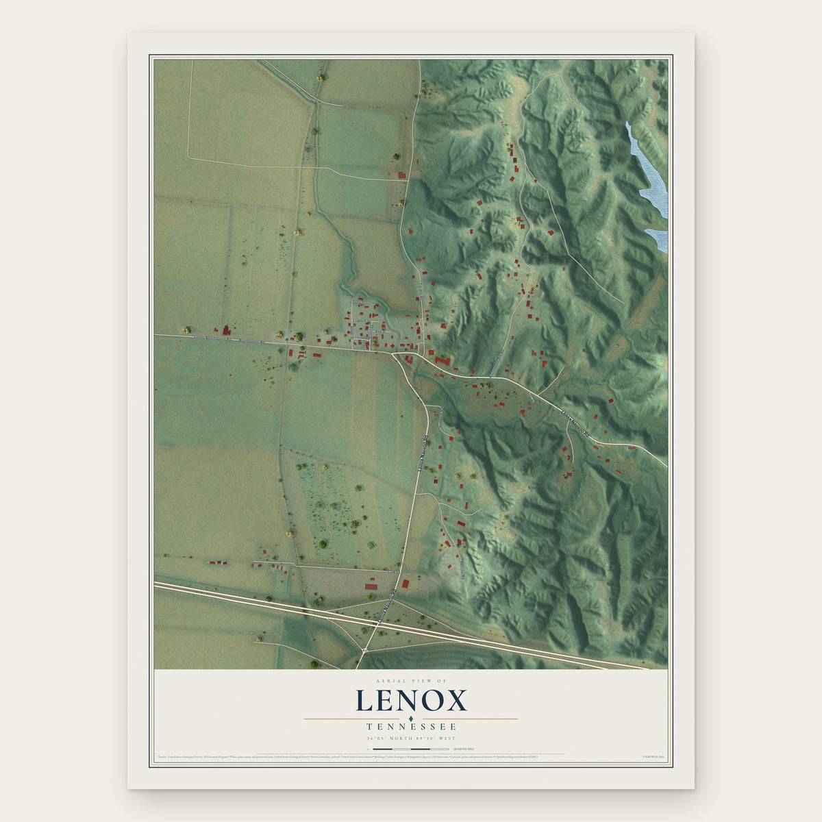 Lenox, Tennessee map print, the full design