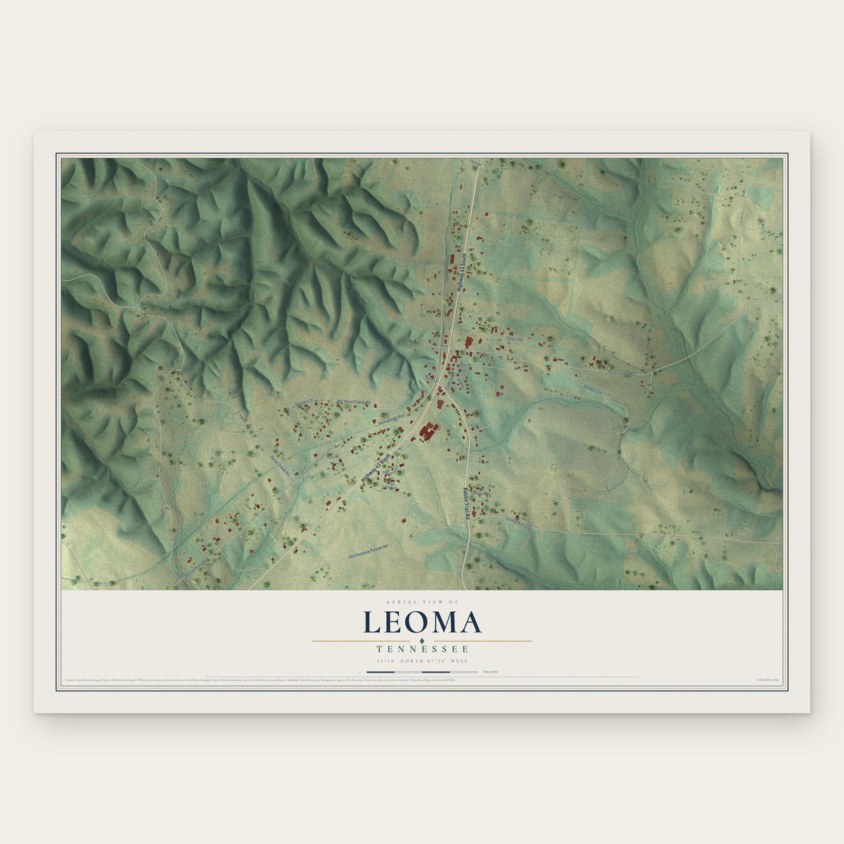 Leoma, Tennessee map print, the full design