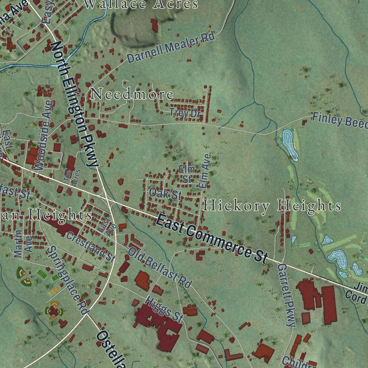 Second close-up of the map of Lewisburg, Tennessee print showing more streets and buildings