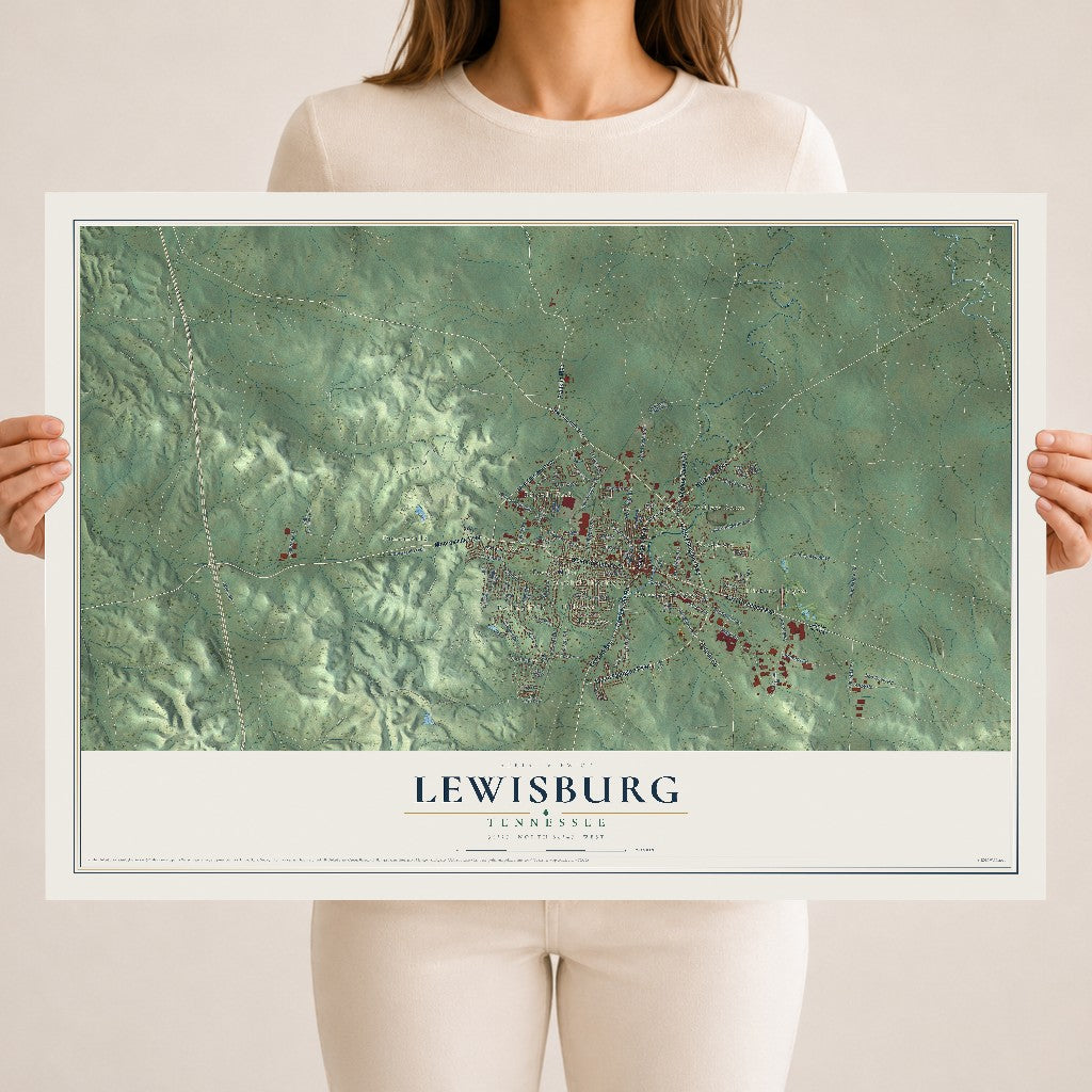 Map of Lewisburg, Tennessee, 18 x 24 inch unframed archival matte print