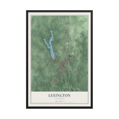Map of Lexington, Tennessee, 12 x 18 inch print in a black wood frame