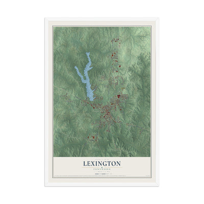 Map of Lexington, Tennessee, 12 x 18 inch print in a white wood frame