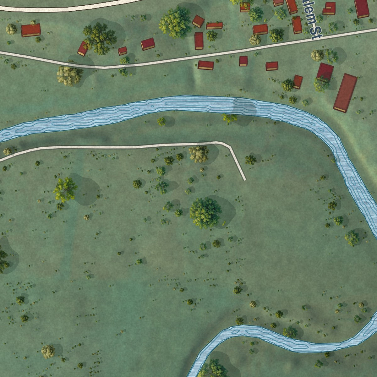 Second close-up of the map of Liberty, Tennessee print showing more streets and buildings