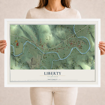 Map of Liberty, Tennessee, 18 x 24 inch print in a white wood frame