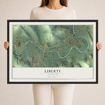 Map of Liberty, Tennessee, 24 x 36 inch print in a black wood frame