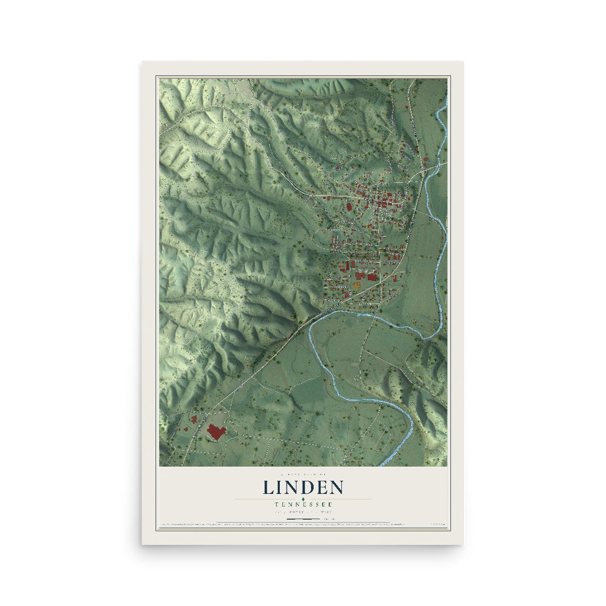 Map of Linden, Tennessee, 12 x 18 inch unframed archival matte print