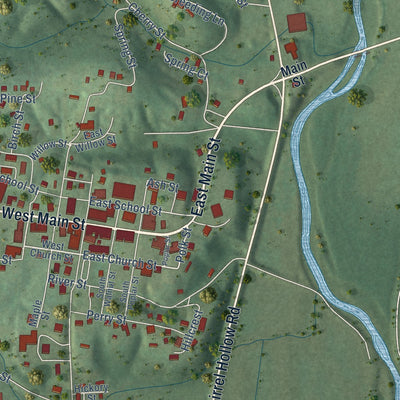 Second close-up of the map of Linden, Tennessee print showing more streets and buildings