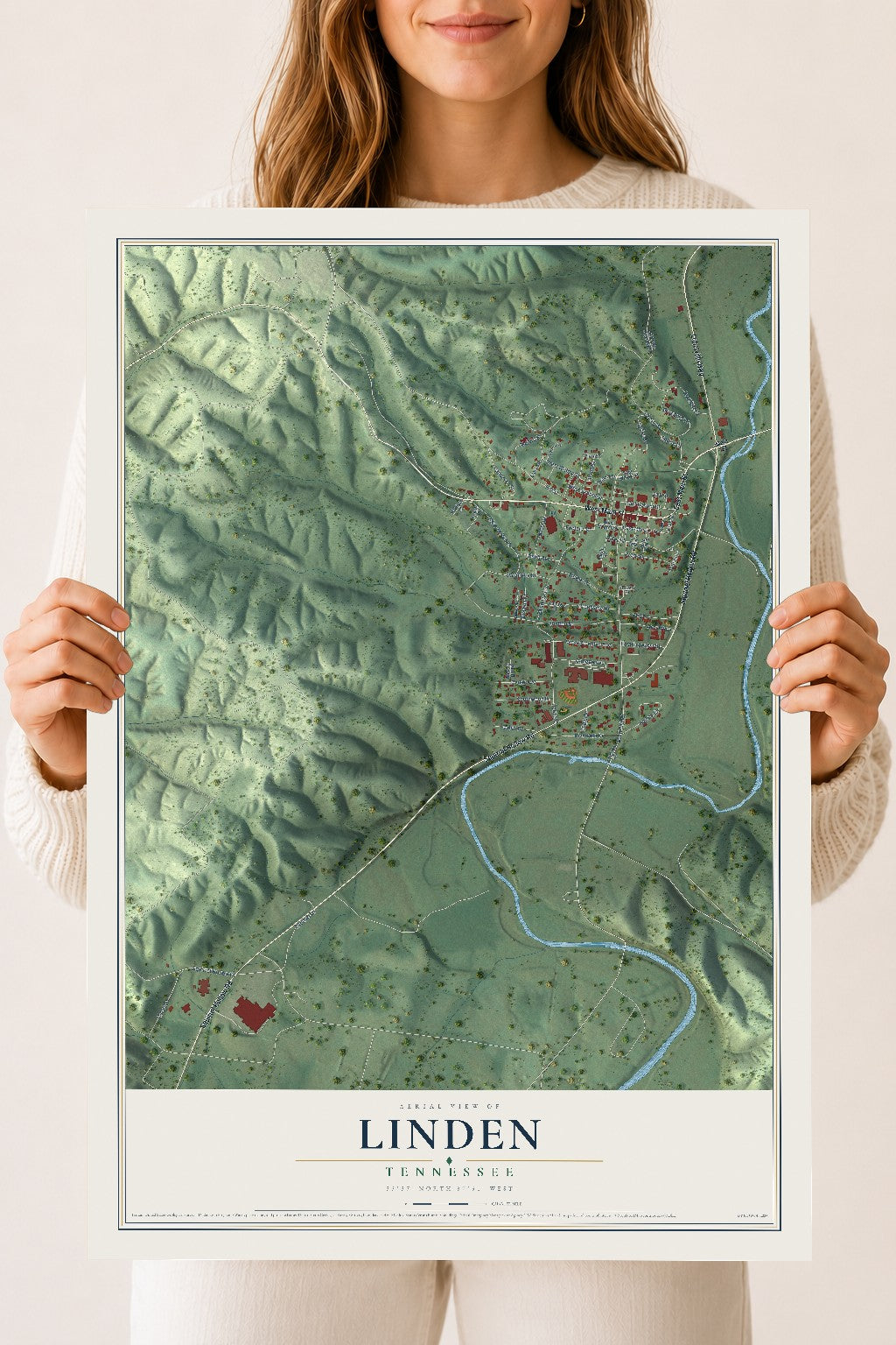 Map of Linden, Tennessee, 18 x 24 inch unframed archival matte print