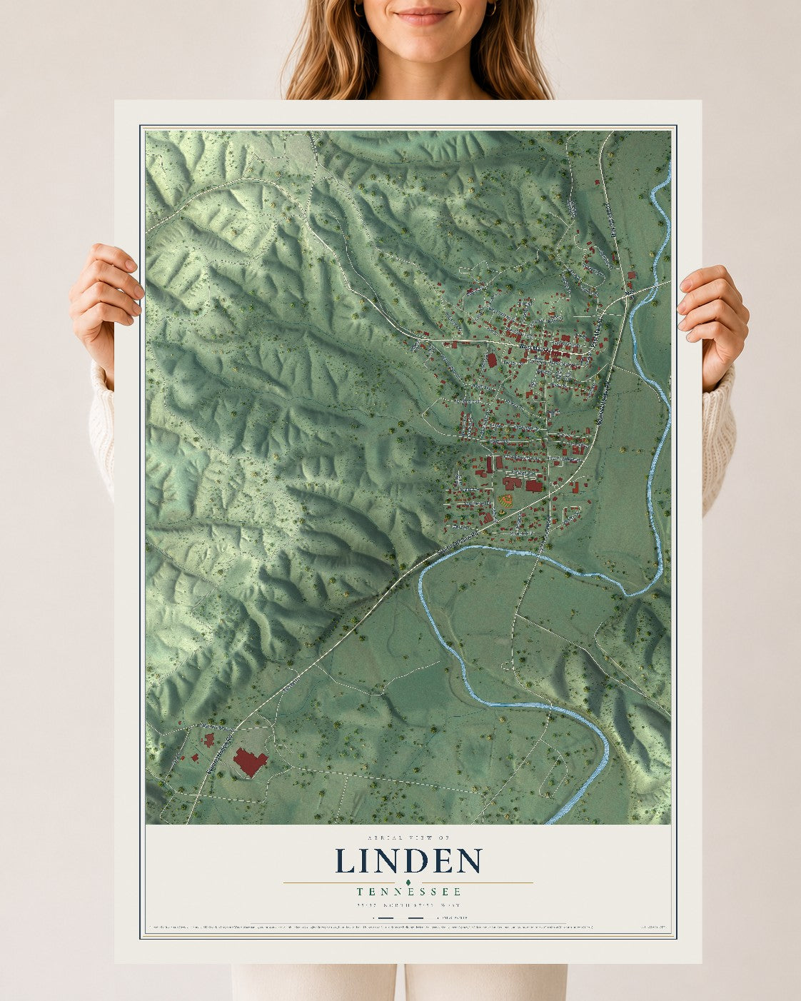 Map of Linden, Tennessee, 24 x 36 inch unframed archival matte print