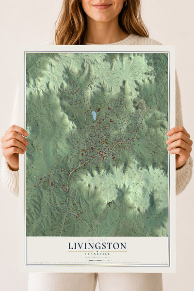 Map of Livingston, Tennessee, 18 x 24 inch unframed archival matte print