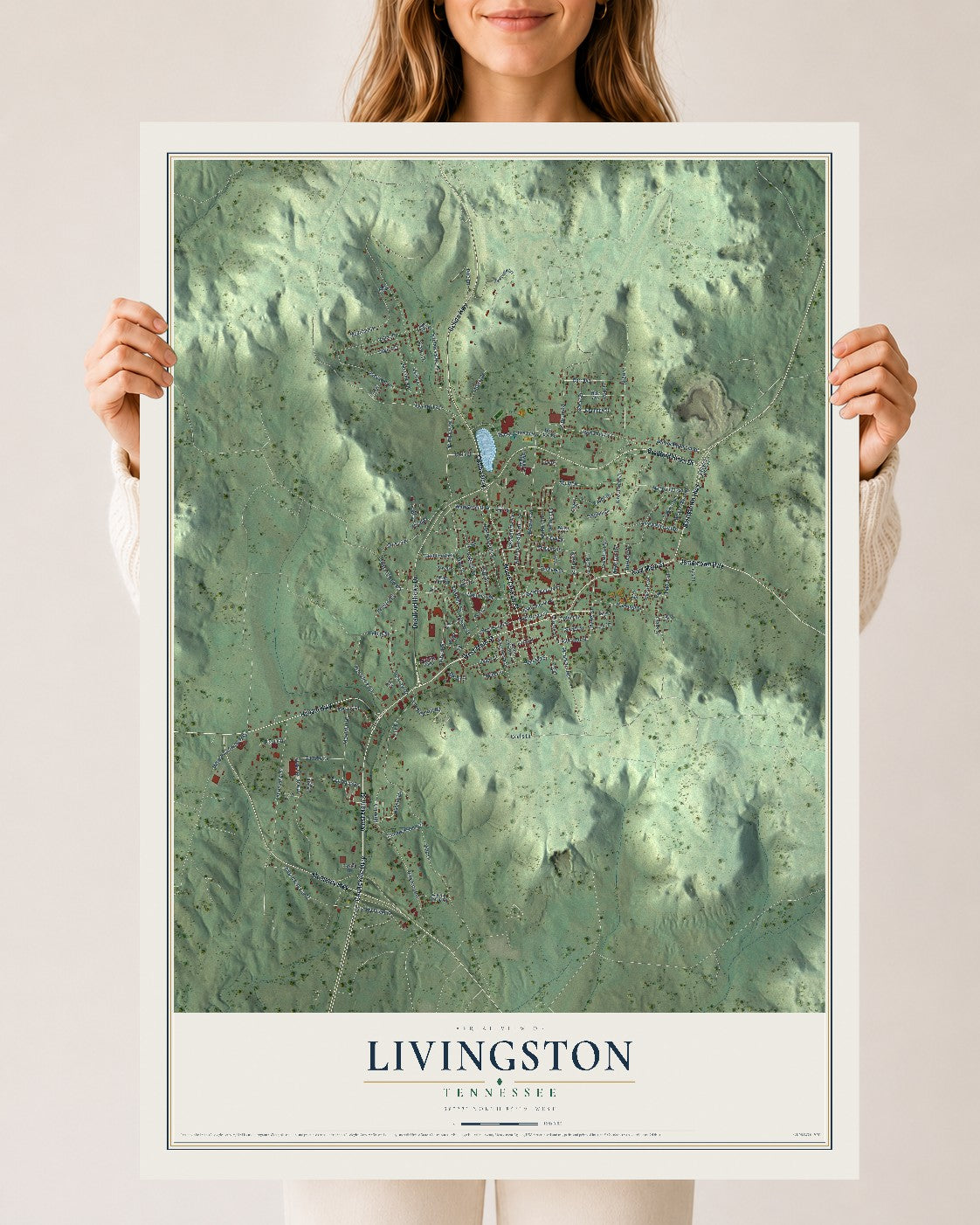 Map of Livingston, Tennessee, 24 x 36 inch unframed archival matte print