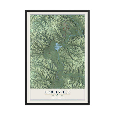 Map of Lobelville, Tennessee, 12 x 18 inch print in a black wood frame