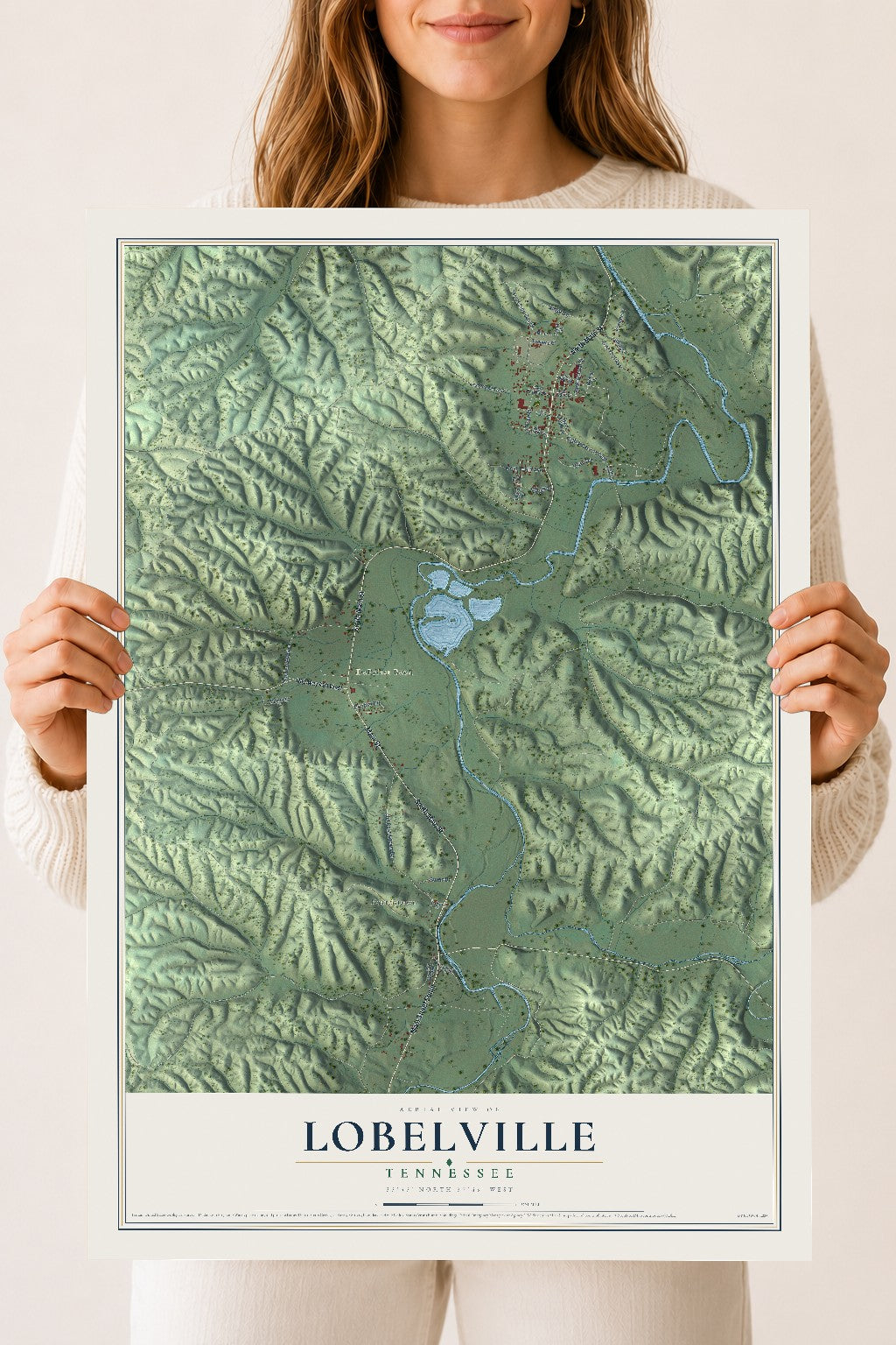 Map of Lobelville, Tennessee, 18 x 24 inch unframed archival matte print