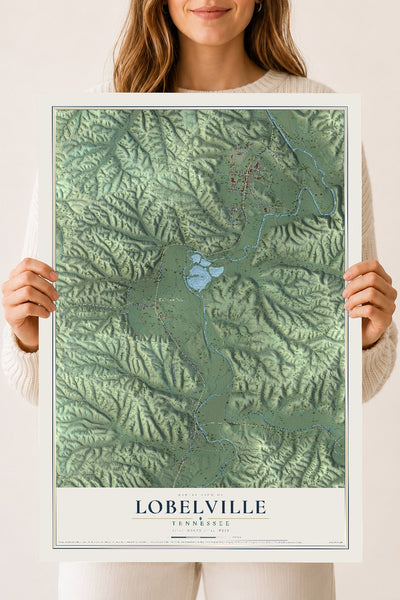 Map of Lobelville, Tennessee, 18 x 24 inch unframed archival matte print