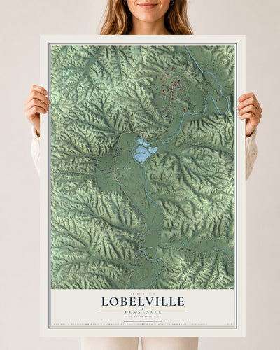 Map of Lobelville, Tennessee, 24 x 36 inch unframed archival matte print