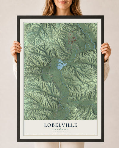 Map of Lobelville, Tennessee, 24 x 36 inch print in a black wood frame
