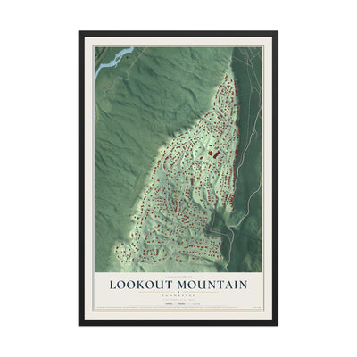 Map of Lookout Mountain, Tennessee, 12 x 18 inch print in a black wood frame