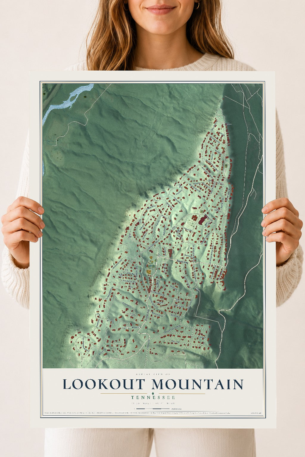 Map of Lookout Mountain, Tennessee, 18 x 24 inch unframed archival matte print