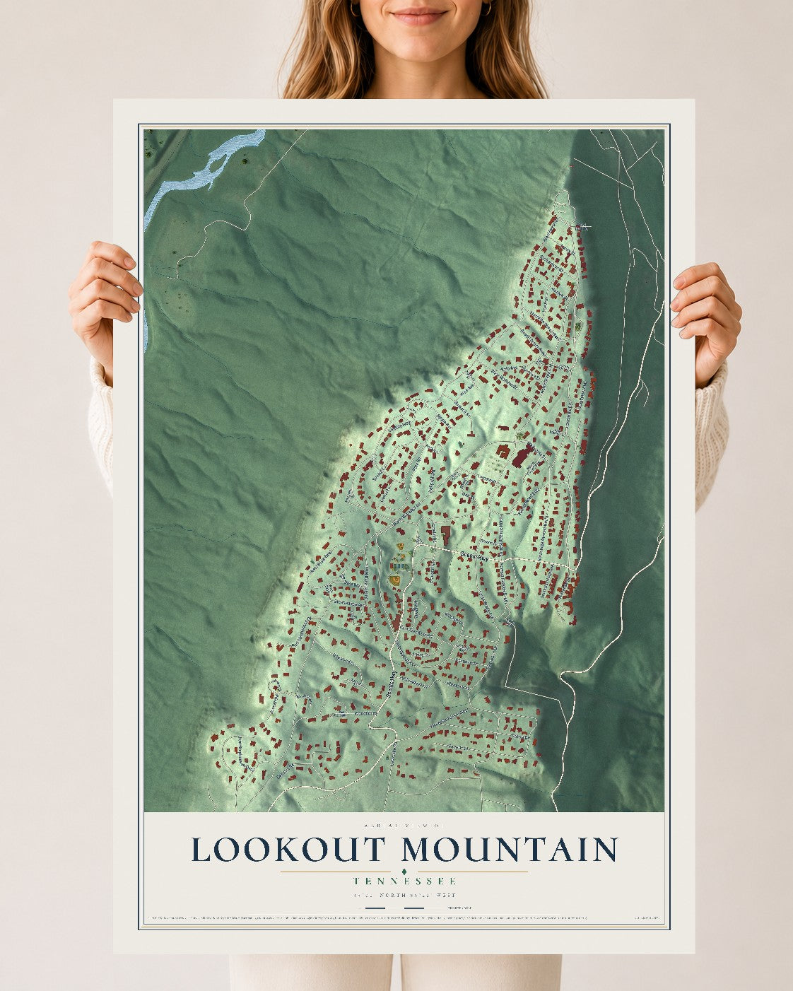 Map of Lookout Mountain, Tennessee, 24 x 36 inch unframed archival matte print