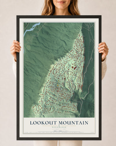 Map of Lookout Mountain, Tennessee, 24 x 36 inch print in a black wood frame
