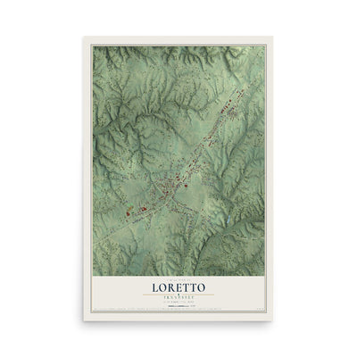 Map of Loretto, Tennessee, 12 x 18 inch unframed archival matte print