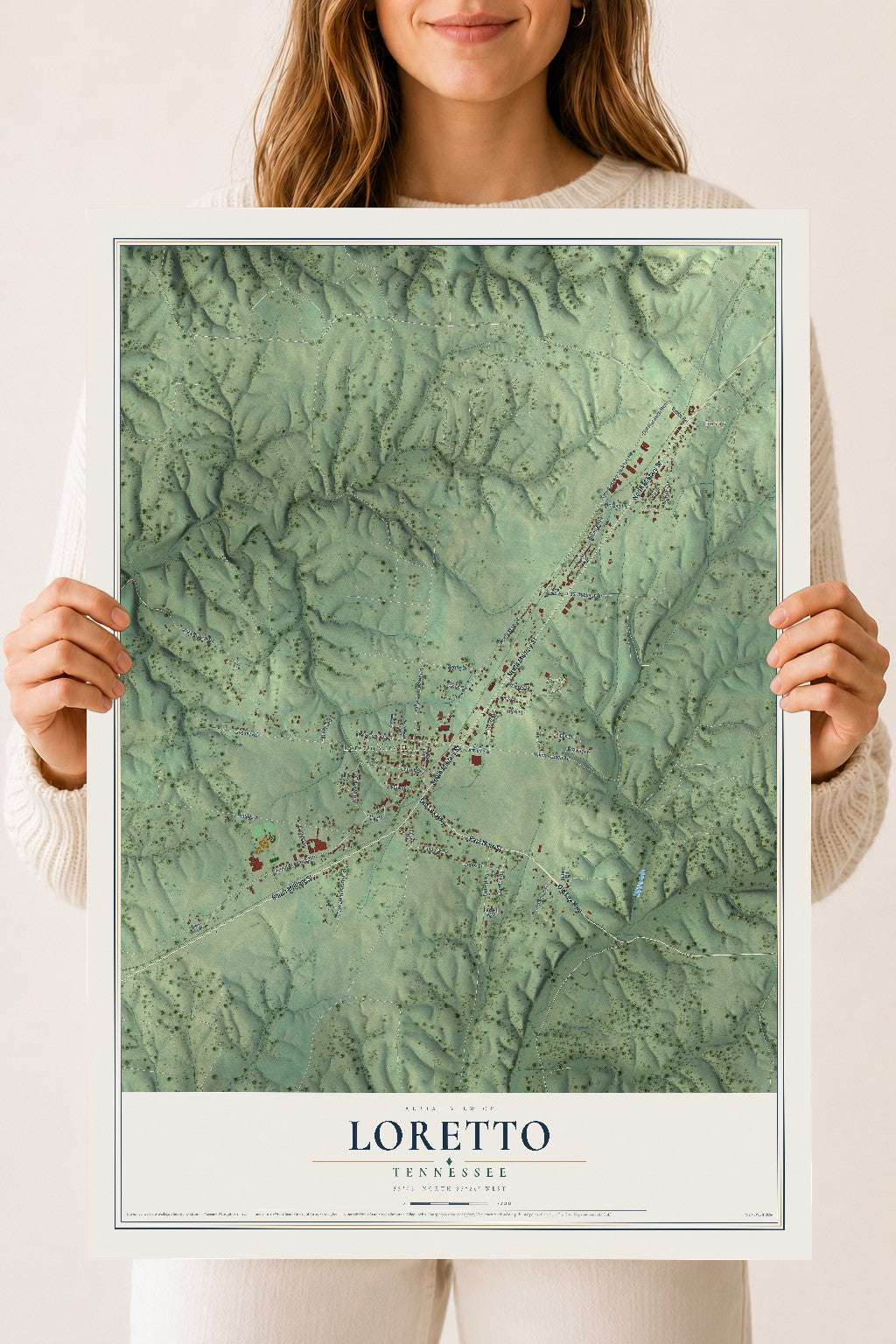 Map of Loretto, Tennessee, 18 x 24 inch unframed archival matte print