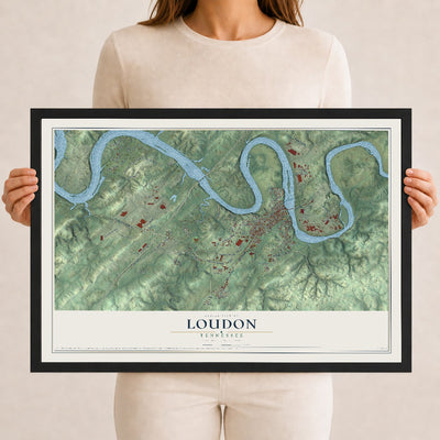 Map of Loudon, Tennessee, 12 x 18 inch print in a black wood frame