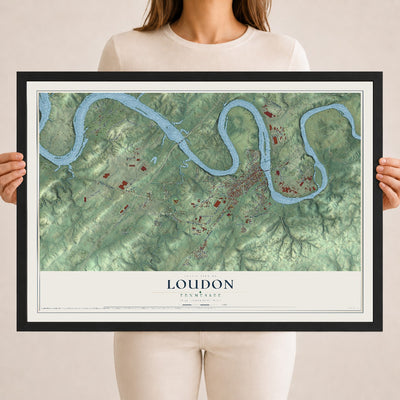 Map of Loudon, Tennessee, 18 x 24 inch print in a black wood frame