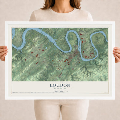Map of Loudon, Tennessee, 18 x 24 inch print in a white wood frame