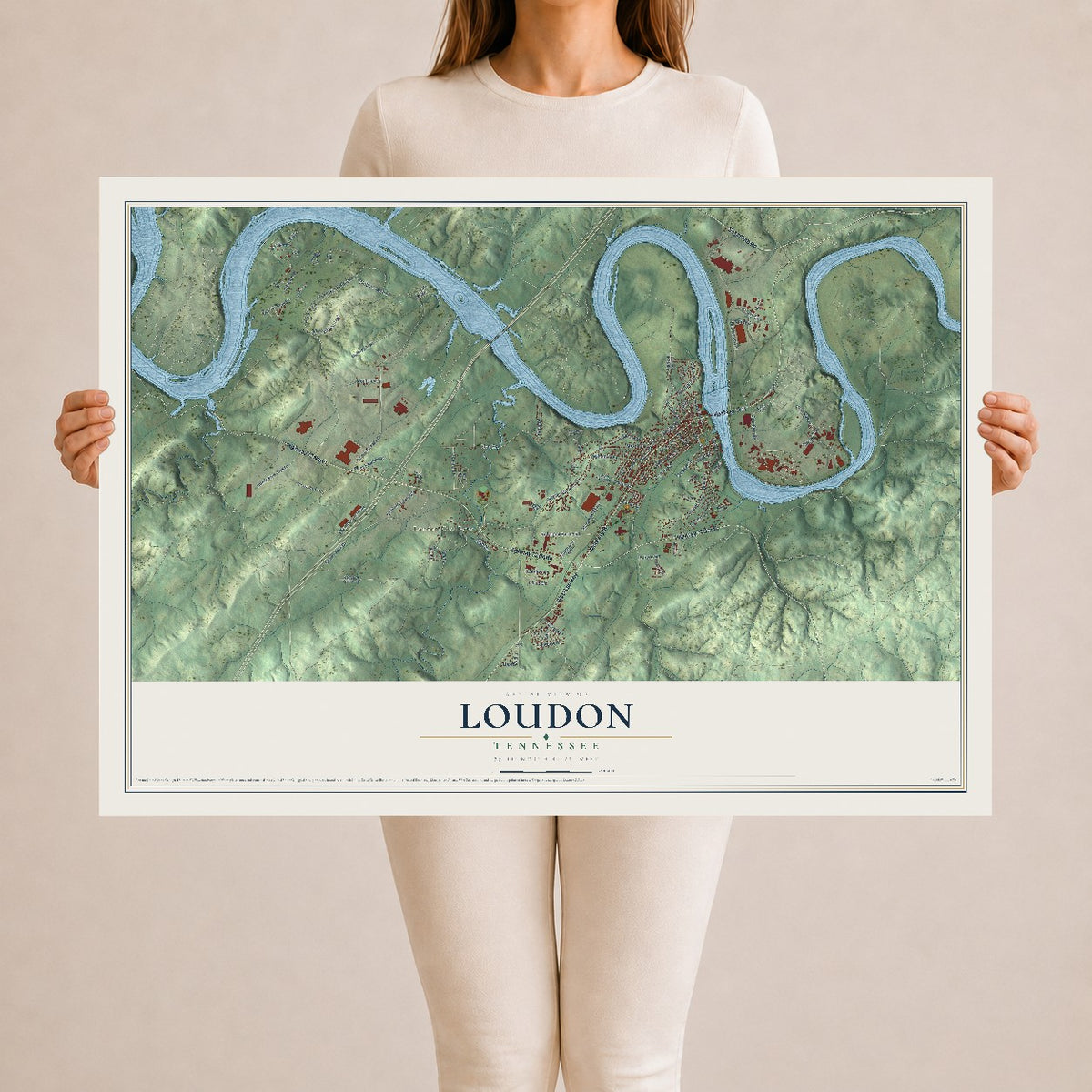 Map of Loudon, Tennessee, 24 x 36 inch unframed archival matte print