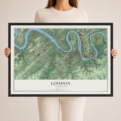 Map of Loudon, Tennessee, 24 x 36 inch print in a black wood frame