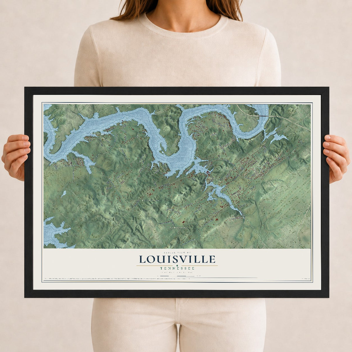 Map of Louisville, Tennessee, 12 x 18 inch print in a black wood frame