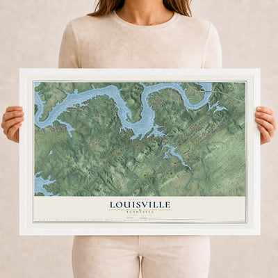 Map of Louisville, Tennessee, 12 x 18 inch print in a white wood frame