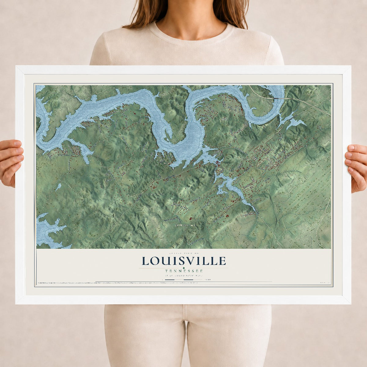 Map of Louisville, Tennessee, 18 x 24 inch print in a white wood frame