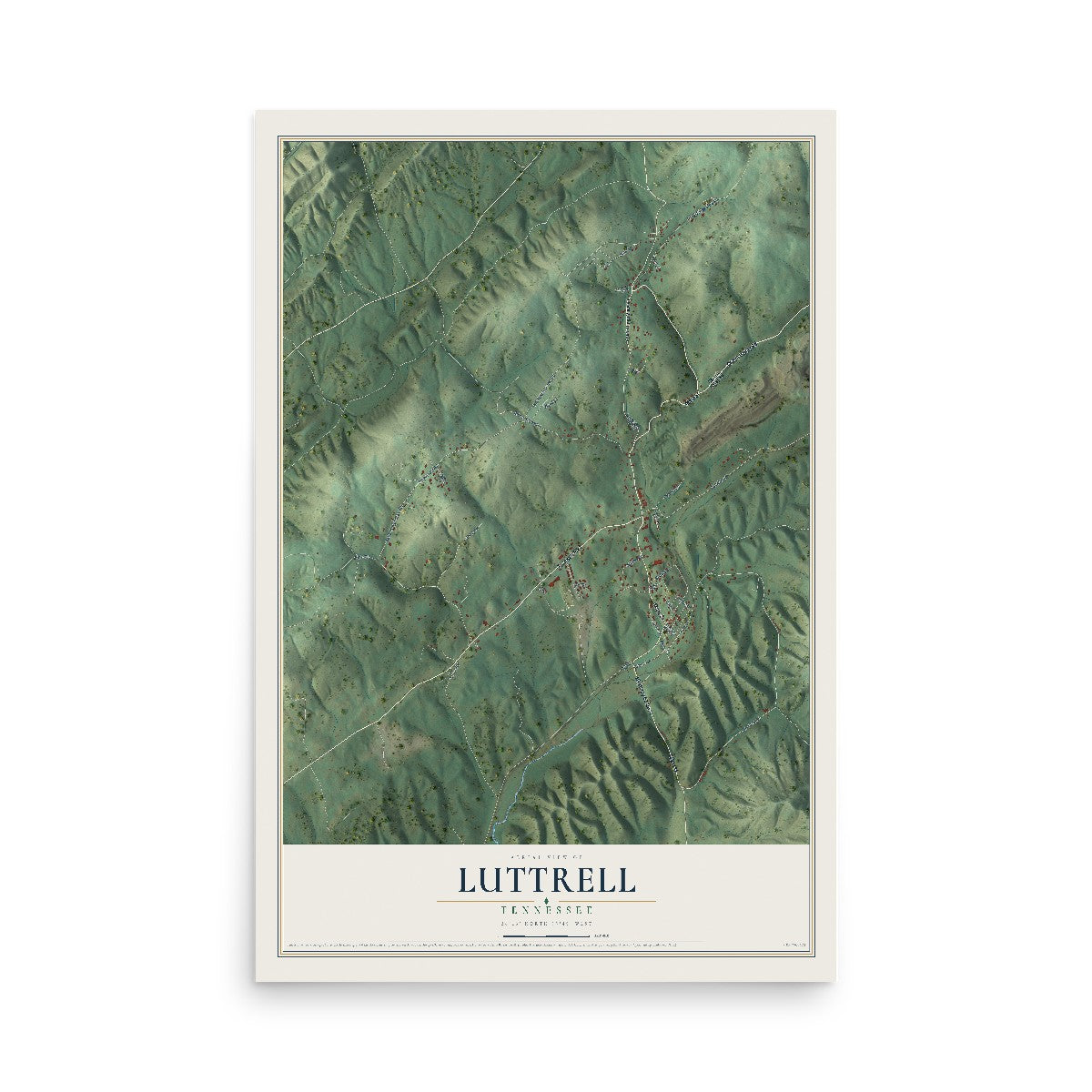 Map of Luttrell, Tennessee, 12 x 18 inch unframed archival matte print