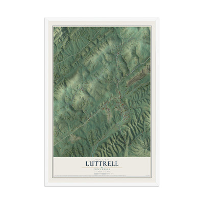 Map of Luttrell, Tennessee, 12 x 18 inch print in a white wood frame
