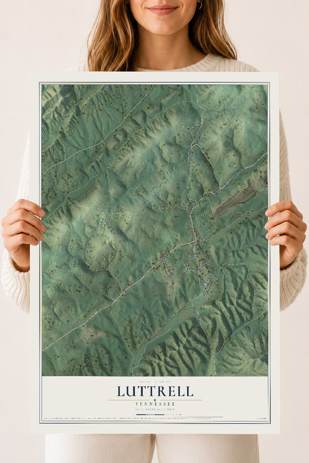 Map of Luttrell, Tennessee, 18 x 24 inch unframed archival matte print
