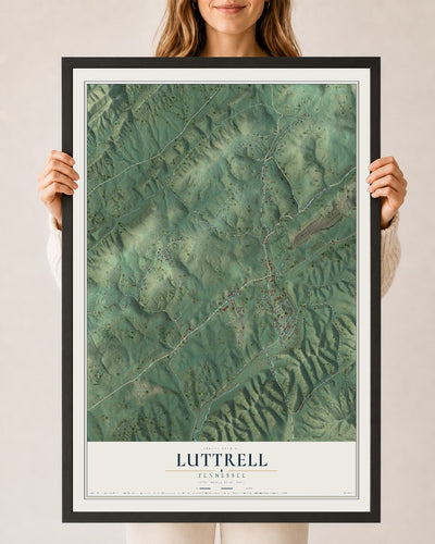 Map of Luttrell, Tennessee, 24 x 36 inch print in a black wood frame