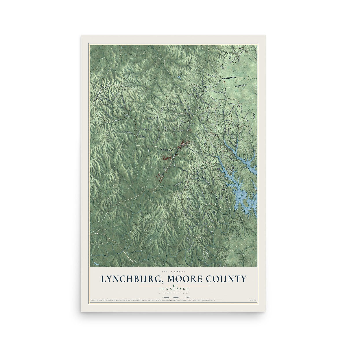 Map of Lynchburg, Moore County, Tennessee, 12 x 18 inch unframed archival matte print
