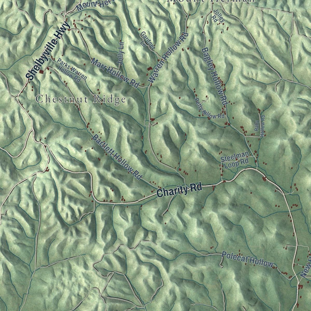 Second close-up of the map of Lynchburg, Moore County, Tennessee print showing more streets and buildings