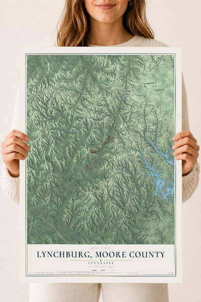 Map of Lynchburg, Moore County, Tennessee, 18 x 24 inch unframed archival matte print