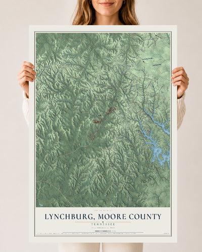 Map of Lynchburg, Moore County, Tennessee, 24 x 36 inch unframed archival matte print