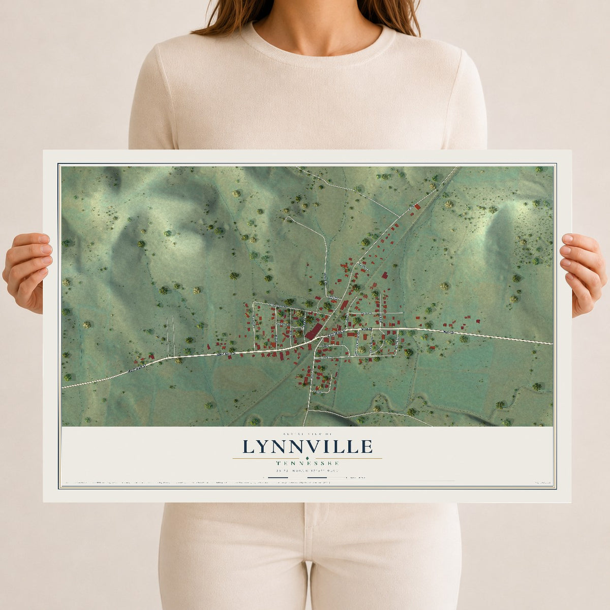 Map of Lynnville, Tennessee, 12 x 18 inch unframed archival matte print
