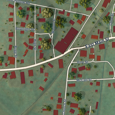 Close-up of the map of Lynnville, Tennessee print showing street and building detail