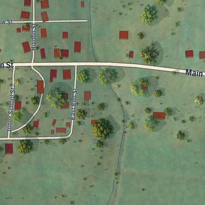 Second close-up of the map of Lynnville, Tennessee print showing more streets and buildings