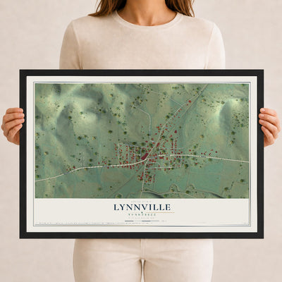 Map of Lynnville, Tennessee, 12 x 18 inch print in a black wood frame