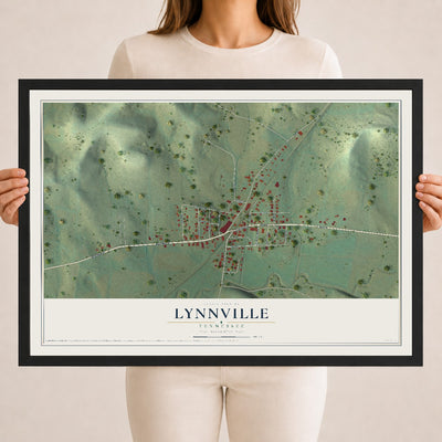 Map of Lynnville, Tennessee, 18 x 24 inch print in a black wood frame