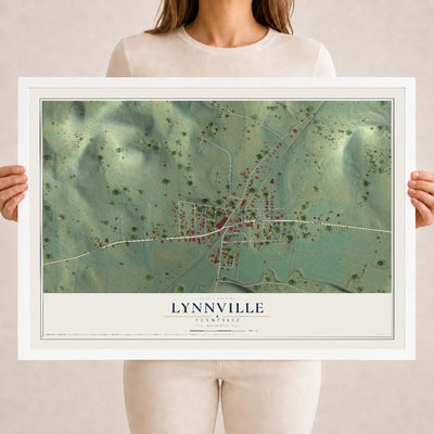 Map of Lynnville, Tennessee, 18 x 24 inch print in a white wood frame