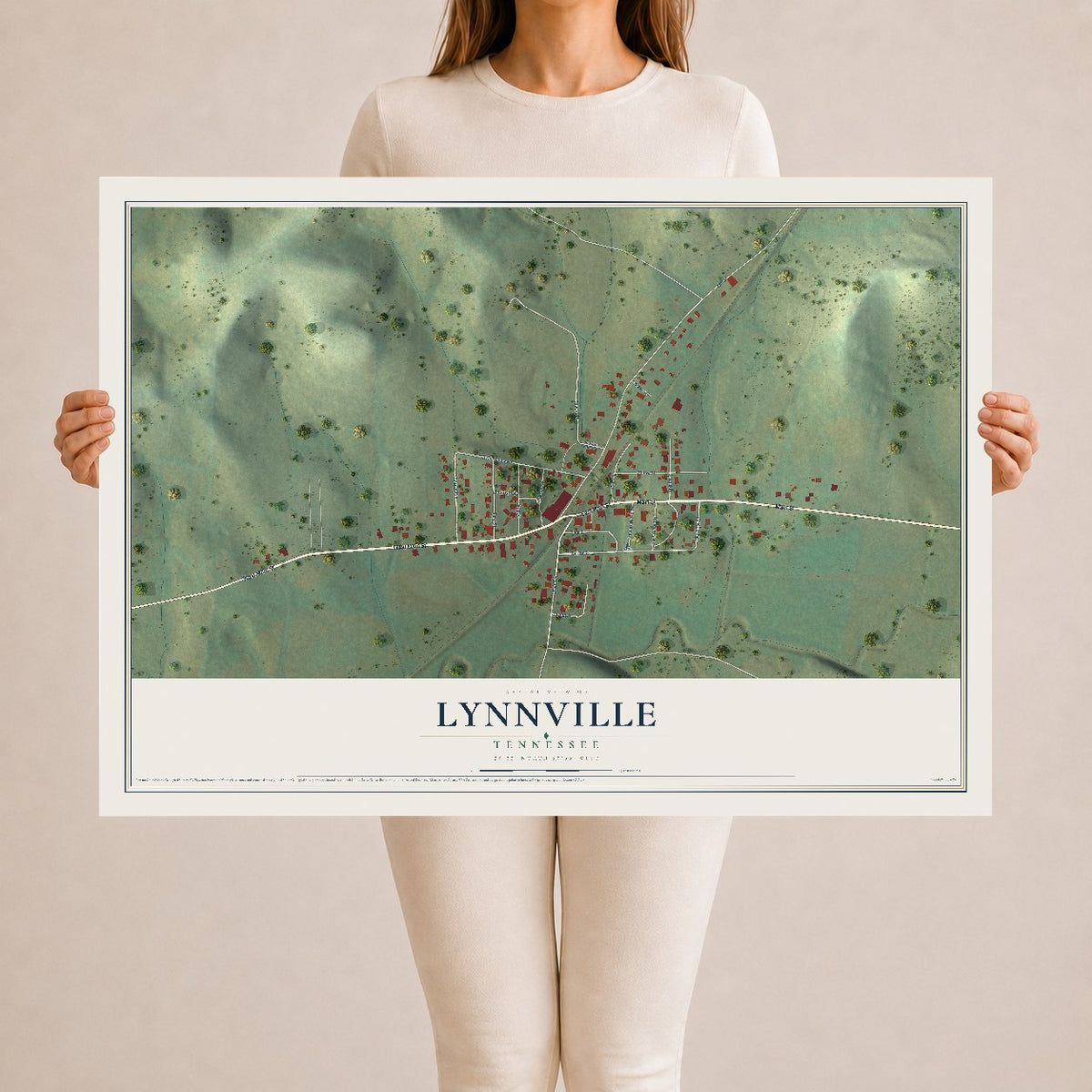 Map of Lynnville, Tennessee, 24 x 36 inch unframed archival matte print